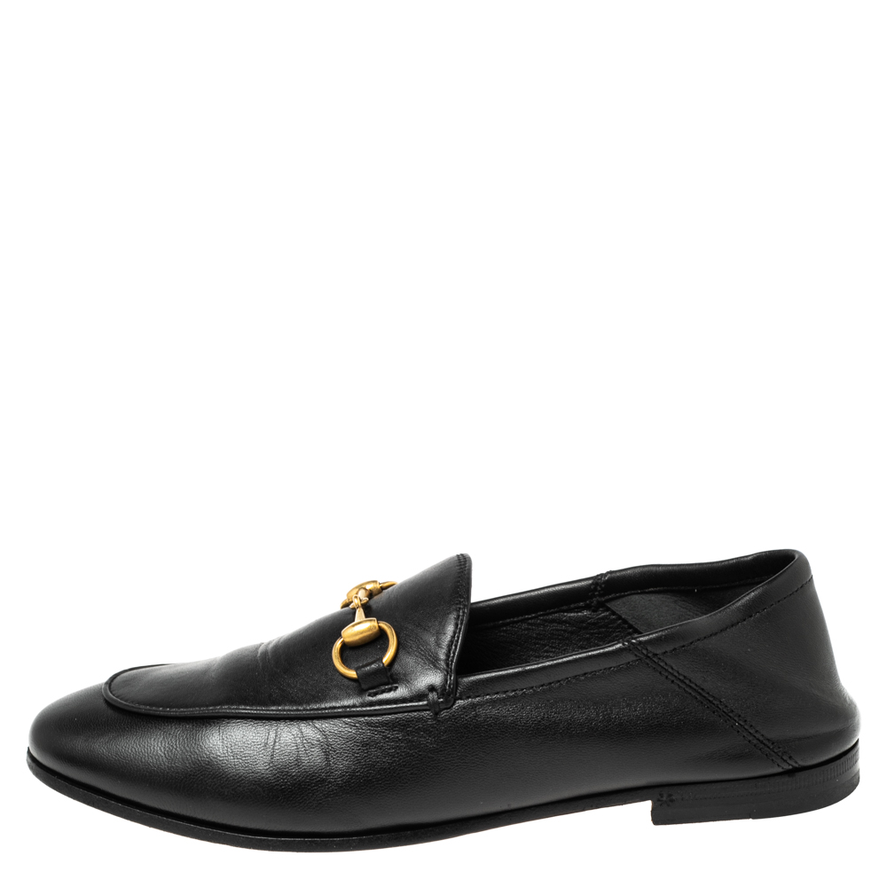 

Gucci Black Leather Jordaan Horsebit Slip On Loafers Size