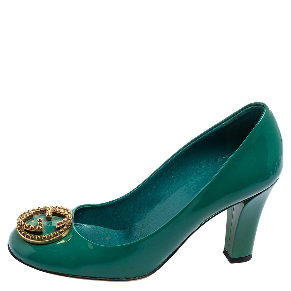 

Gucci Green Patent Leather GG Interlocking Pumps Size