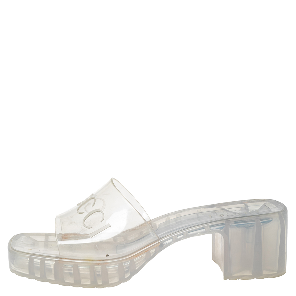 

Gucci White Rubber Platform Slide Sandals Size
