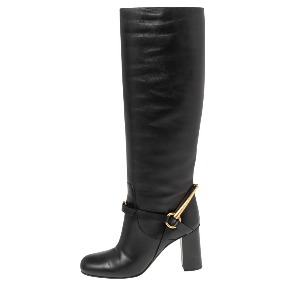 

Gucci Black Leather Horsebit Knee High Boots Size