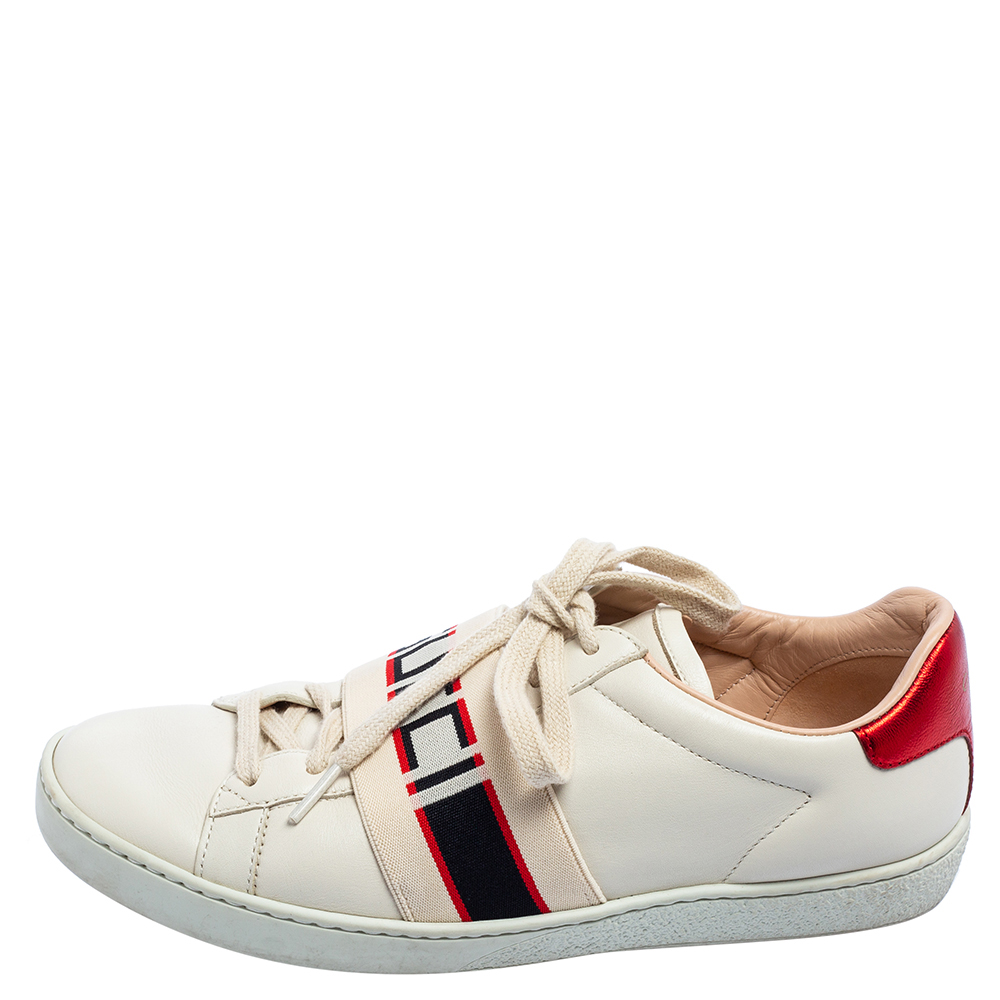 

Gucci White/Red Leather Elastic Band Ace Low-Top Sneakers Size