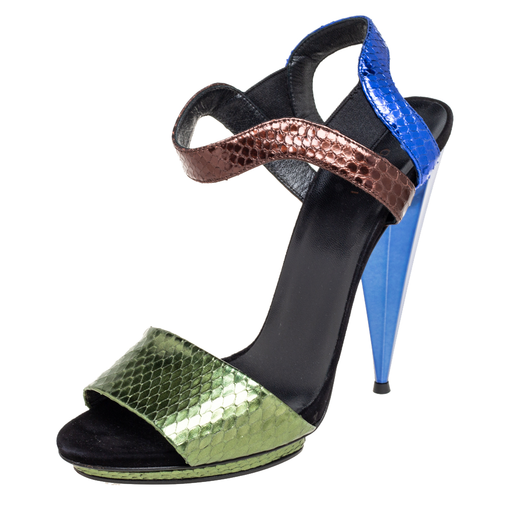 

Gucci Multicolor Python Leather Liberty Open-Toe Ankle-Strap Sandals Size