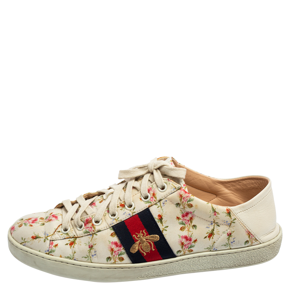 

Gucci Cream Canvas And Leather Ace Low Top Sneakers Size