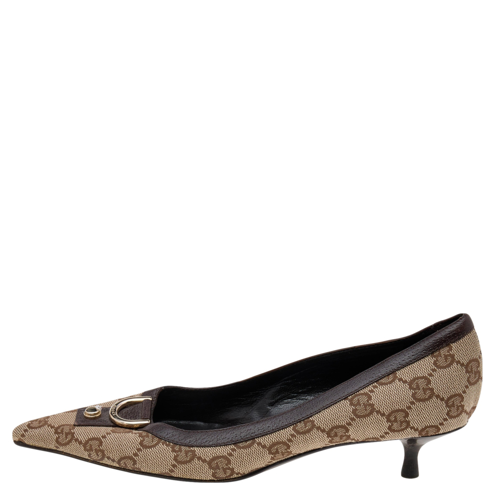 

Gucci Beige/Brown GG Canvas and Leather Pointed Toe Pumps Size