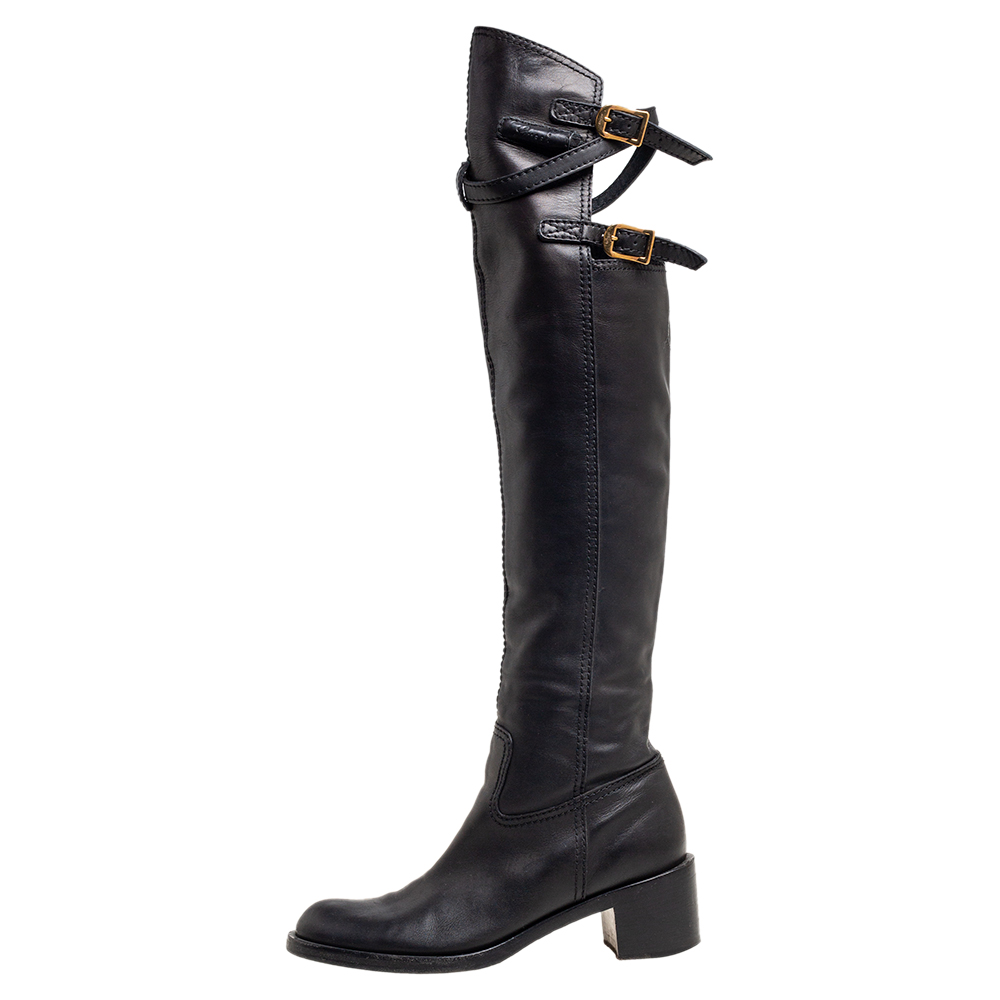 

Gucci Black Leather Knee Length Boots Size
