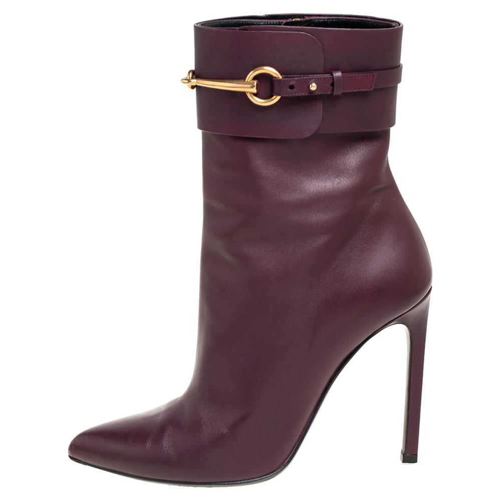 

Gucci Burgundy Leather Horsebit Ursula Mid-Calf Boots Size