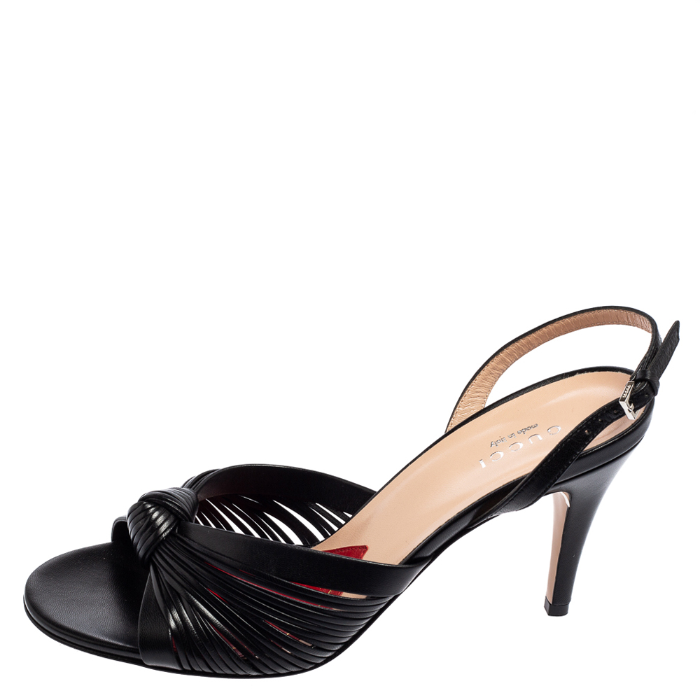 

Gucci Black Crawford Leather Knot Slingback Sandals Size