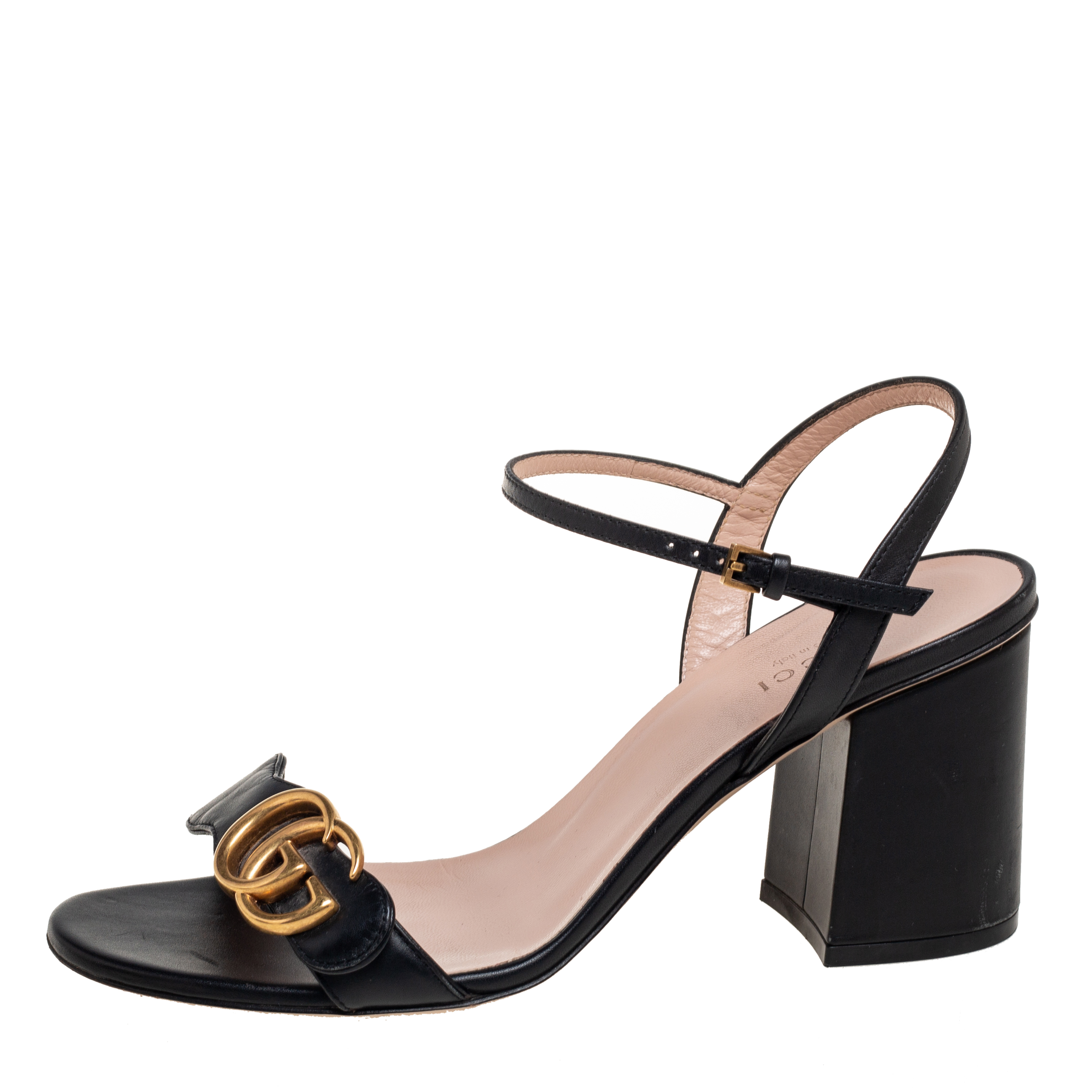 

Gucci Black Leather GG Marmont Ankle Strap Sandals Size