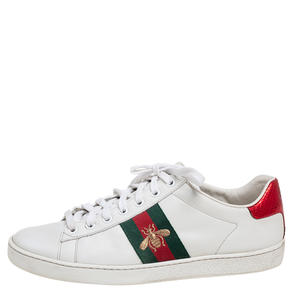 

Gucci White Leather Embroidered Bee Ace Low Top Sneakers Size