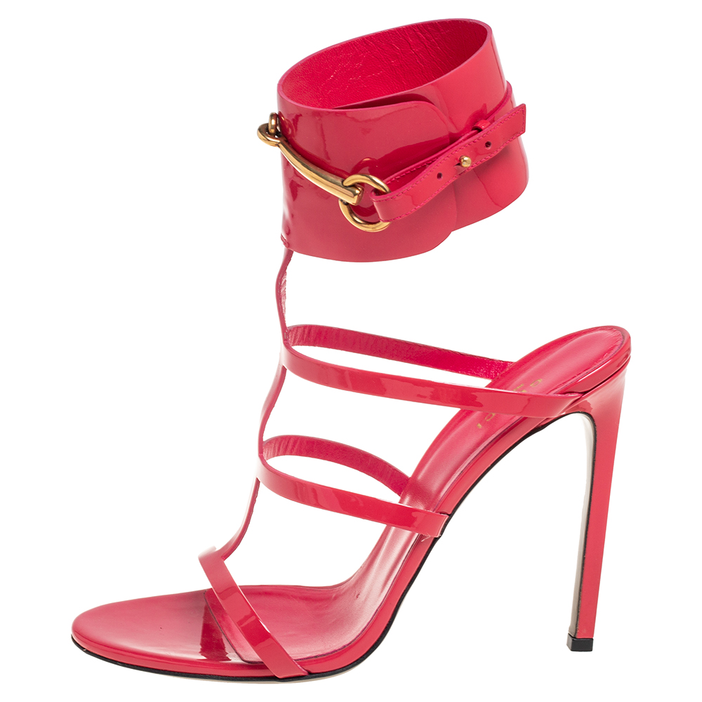 

Gucci Pink Patent Leather Ursula Horsebit Ankle-Strap Sandals Size