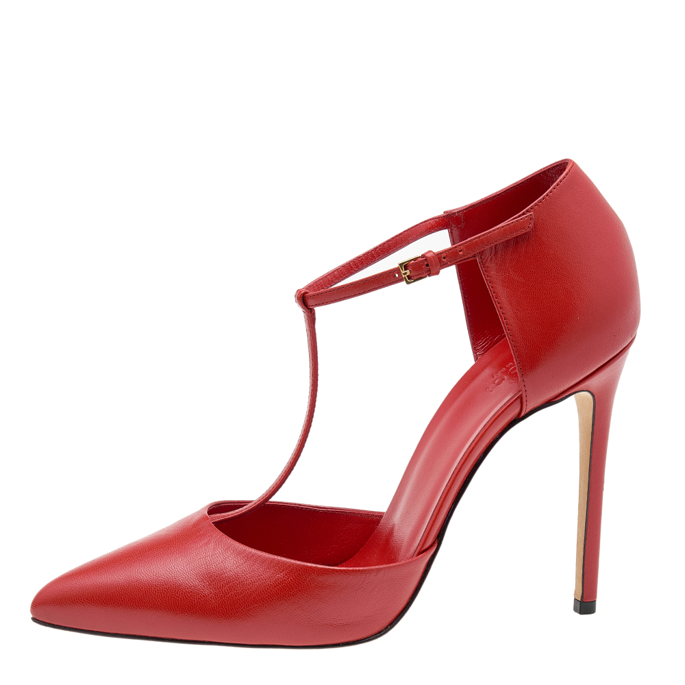 

Gucci Red Leather Pointed Toe T-Strap Pumps Size