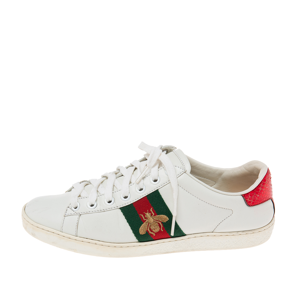 

Gucci White Leather Embroidered Bee Ace Low Top Sneakers Size