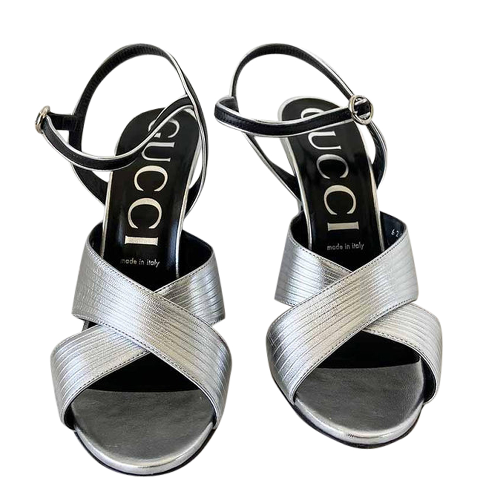 

Gucci Silver Leather Criss Cross Sandals EU