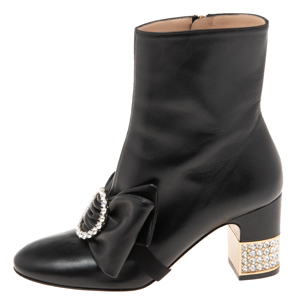 

Gucci Black Leather Bow Ankle Boots Size