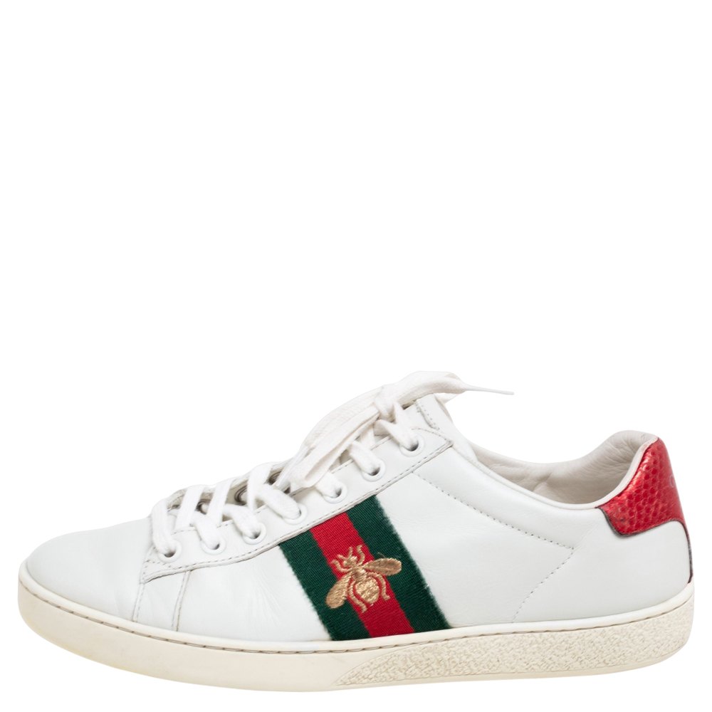 

Gucci White Leather Embroidered Bee Ace Sneakers Size