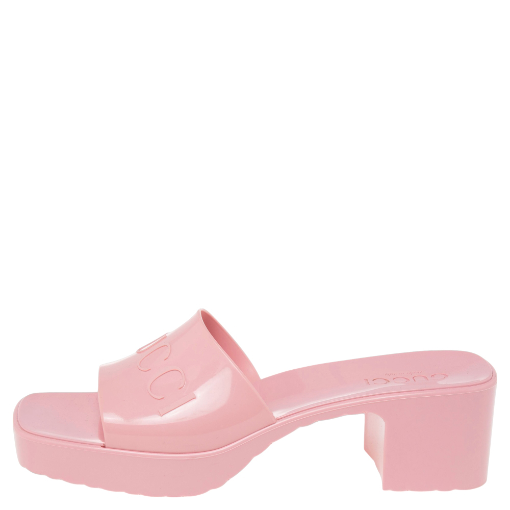 

Gucci Pink Rubber Platform Slide Sandals Size