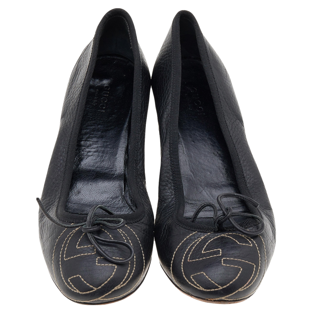 Gucci Black Leather Block Heel Pumps Size 37 