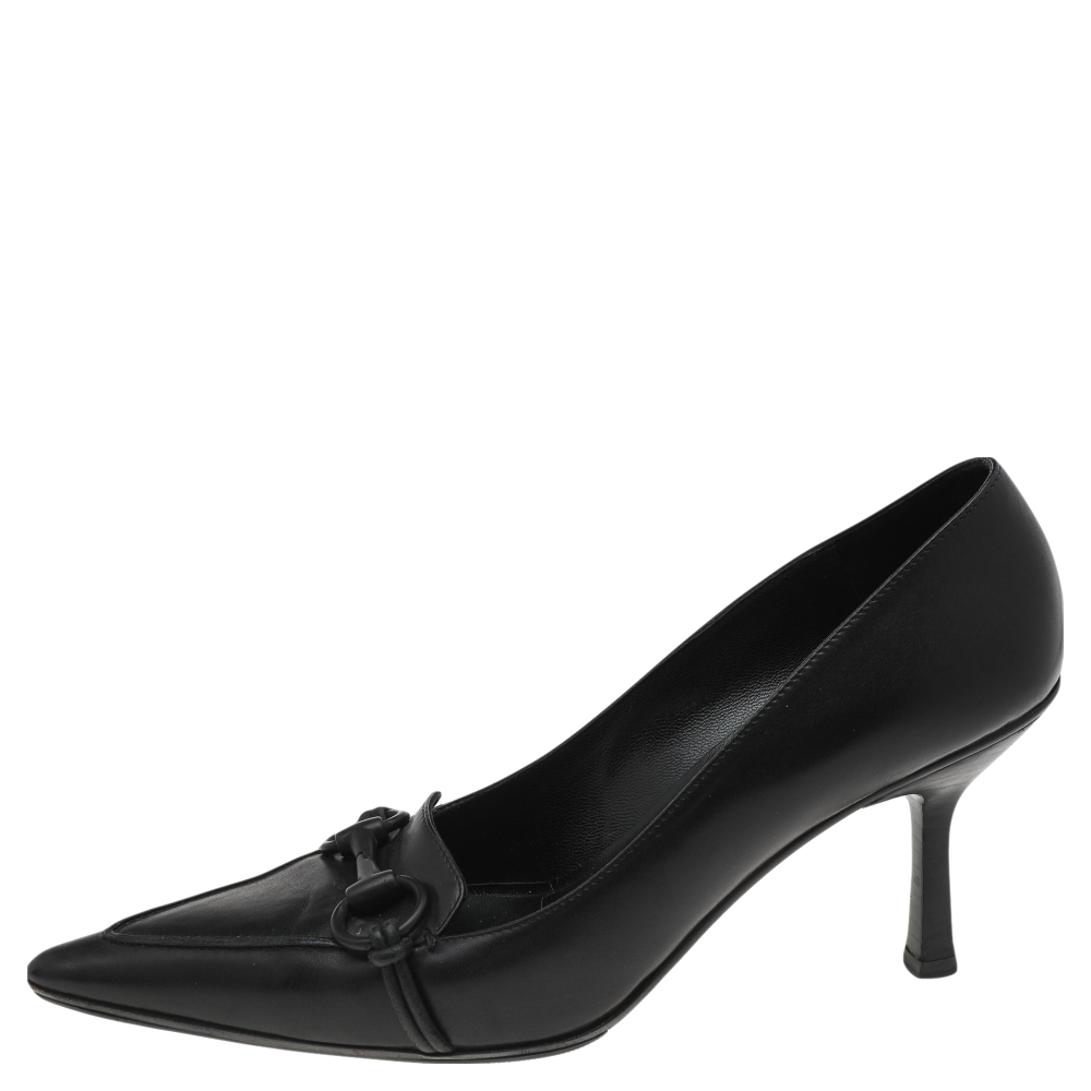 

Gucci Black Leather Horsebit Pointed Toe Pumps Size