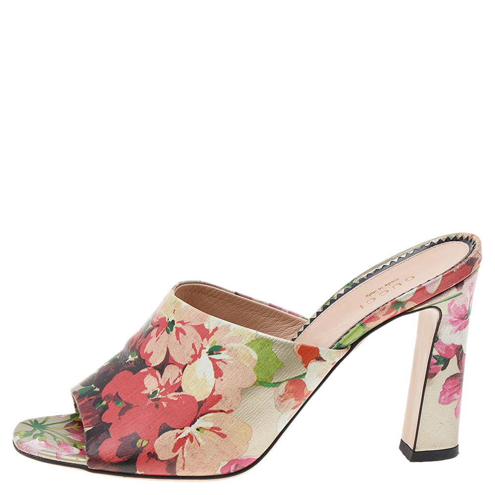 

Gucci Multicolor Bloom Print Leather Slide Sandals Size