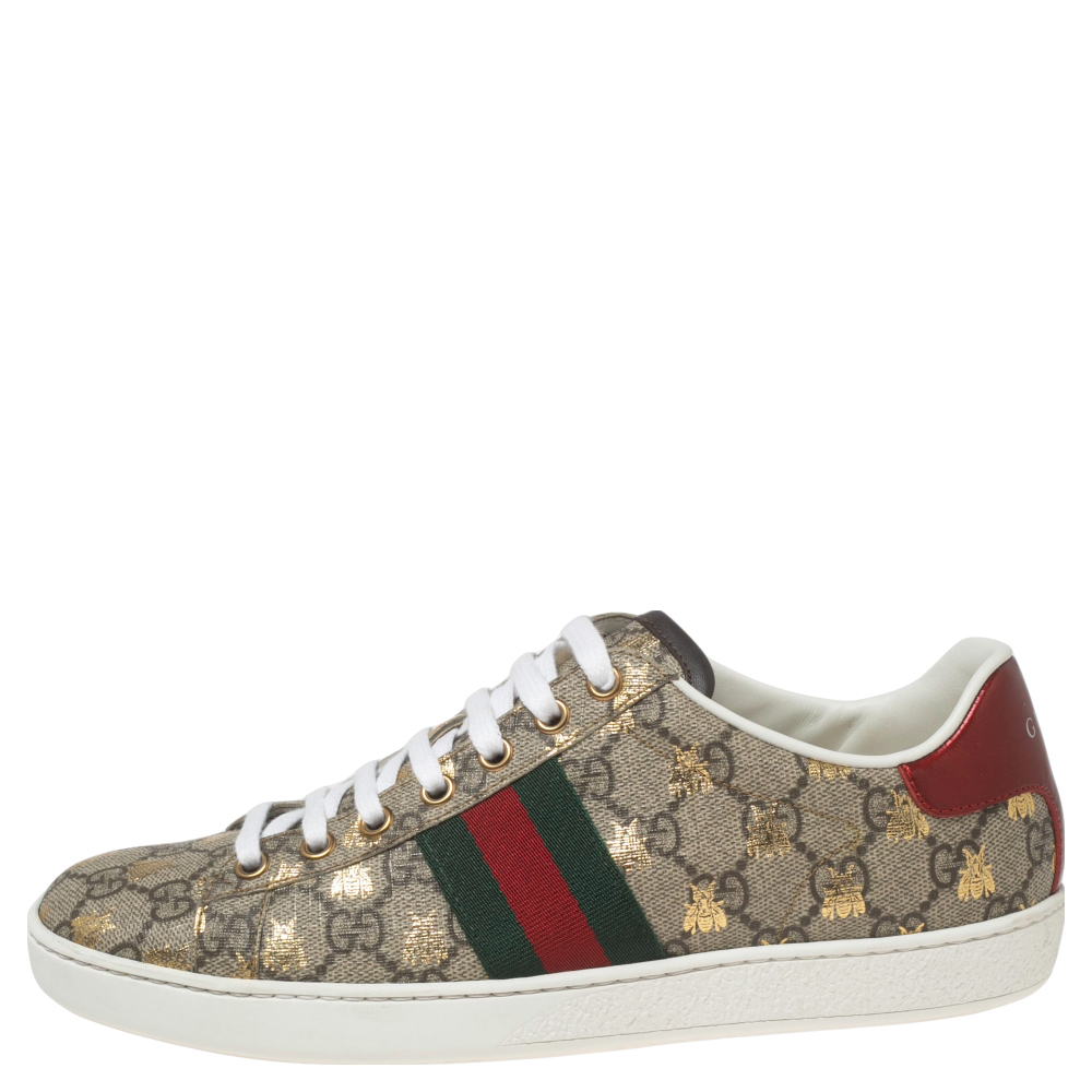 

Gucci Brown GG Supreme Canvas Bee Ace Sneakers Size
