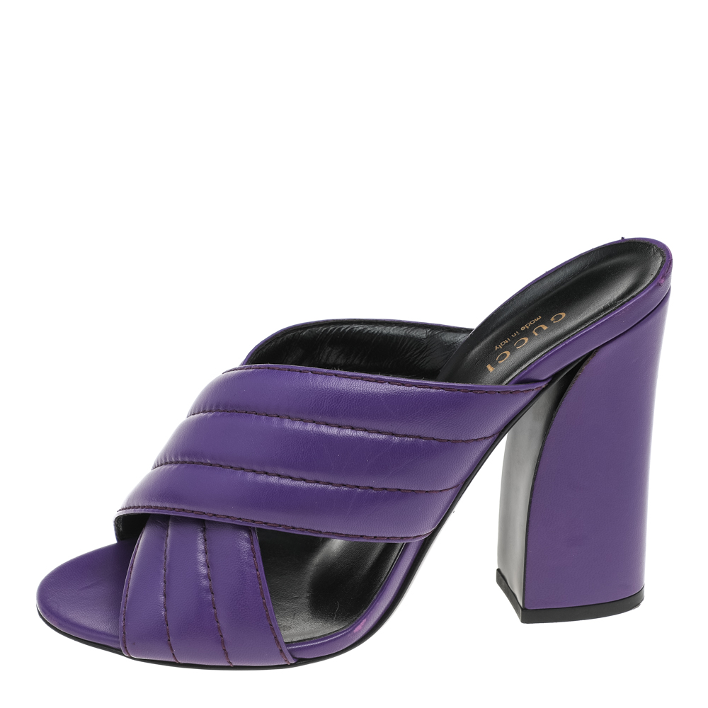 

Gucci Purple Quilted Leather Webby Slide Sandals Size