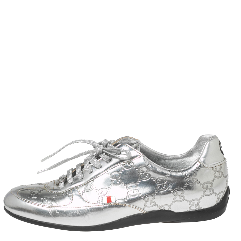 

Gucci Silver Guccissima Leather Low Top Sneakers Size