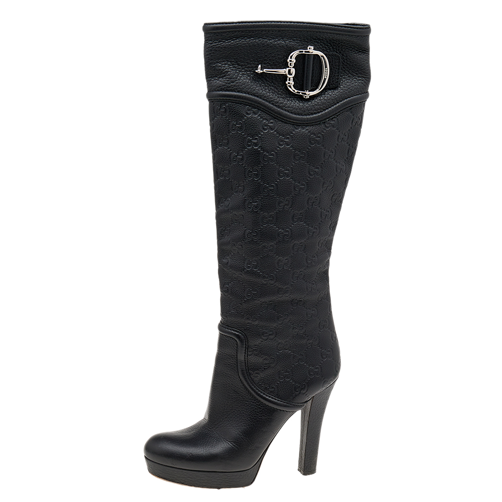 

Gucci Black Guccissima Leather Knee Length Boots Size