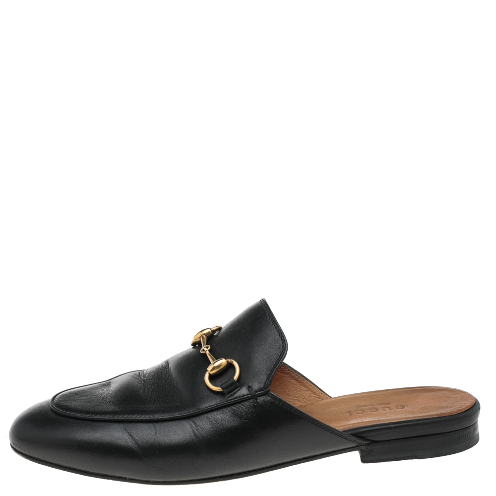 

Gucci Black Leather Princetown Horsebit Mules Size