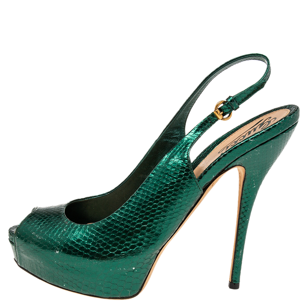 

Gucci Green Python Leather Sofia Slingback Sandals Size