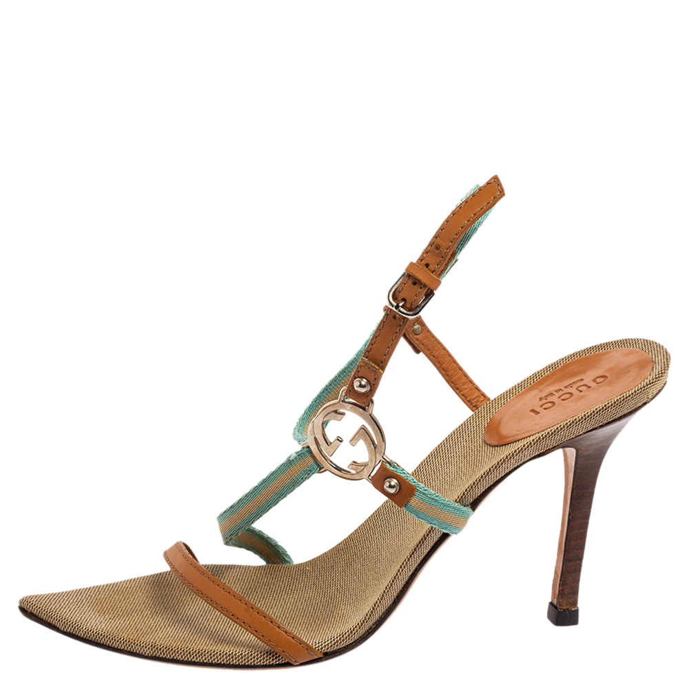 

Gucci Multicolor Canvas And Leather GG Logo Ankle Strap Sandals Size
