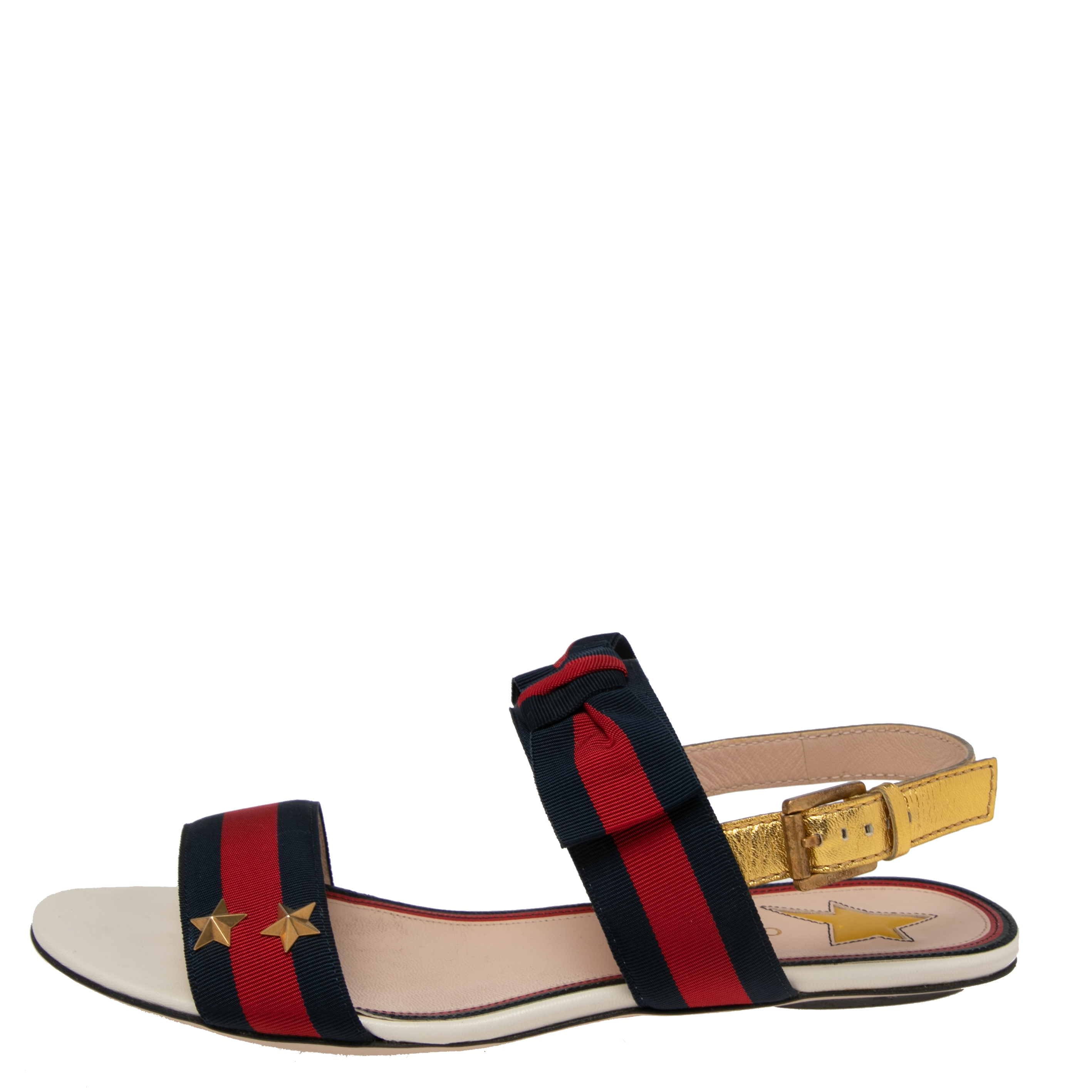 

Gucci Multicolor Leather And Canvas Web Trim Slingback Sandals Size