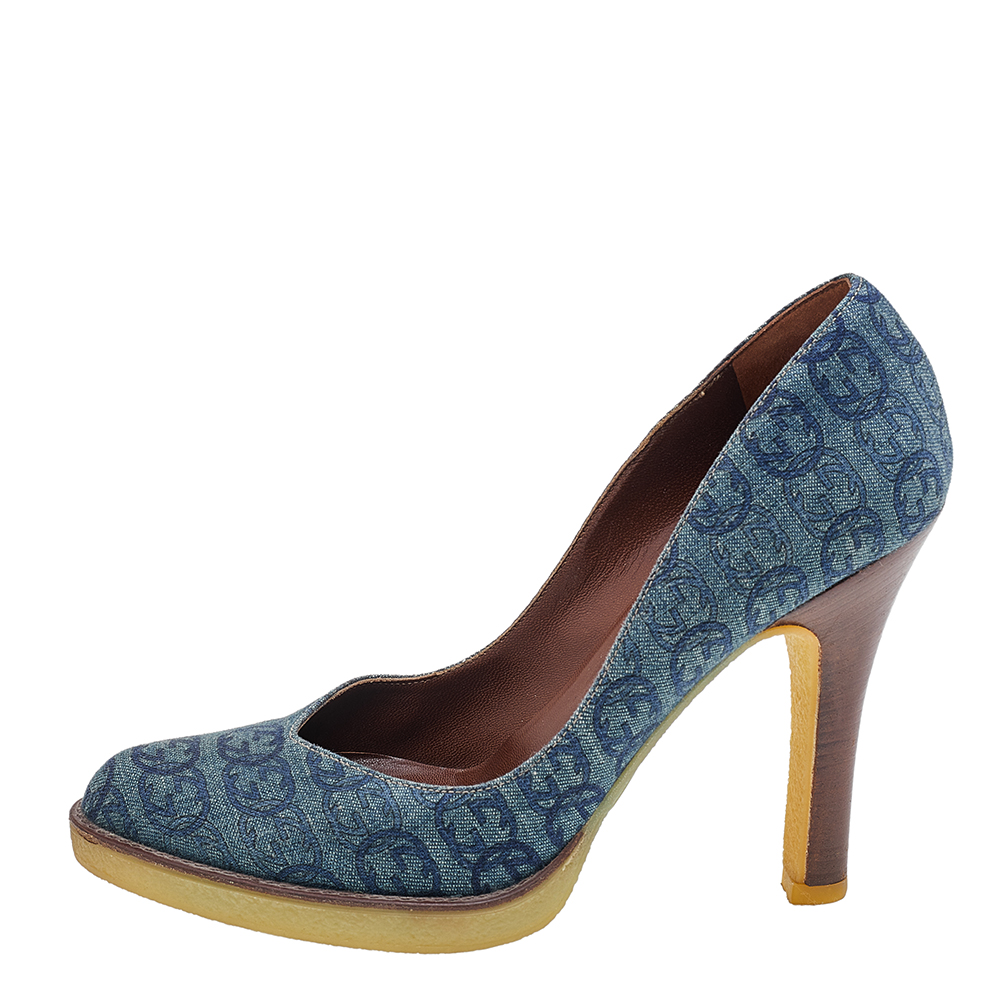 

Gucci Blue Interlocking G Denim Platform Pumps Size