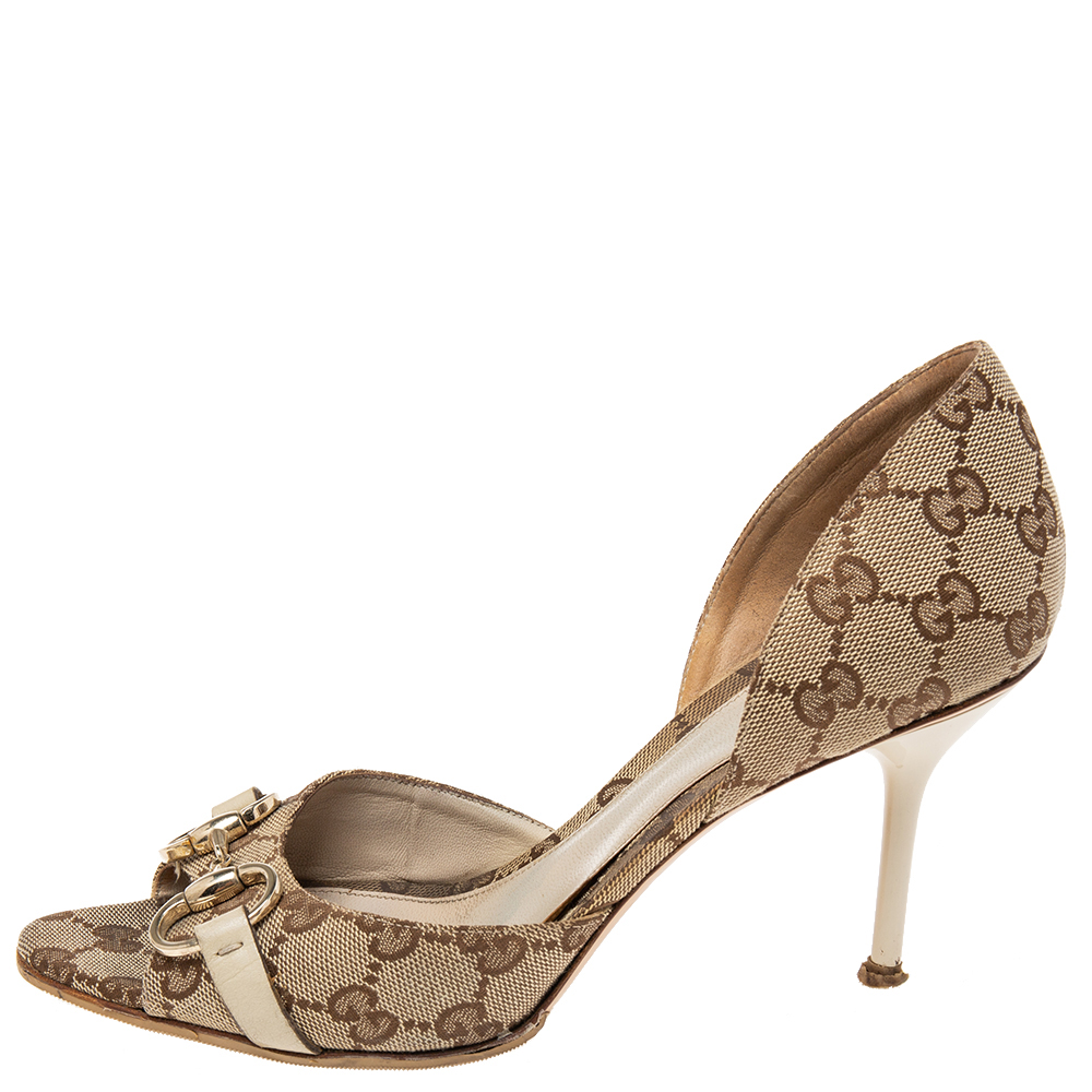 

Gucci Beige GG Canvas Hollywood Horsebit D'orsay Pumps Size