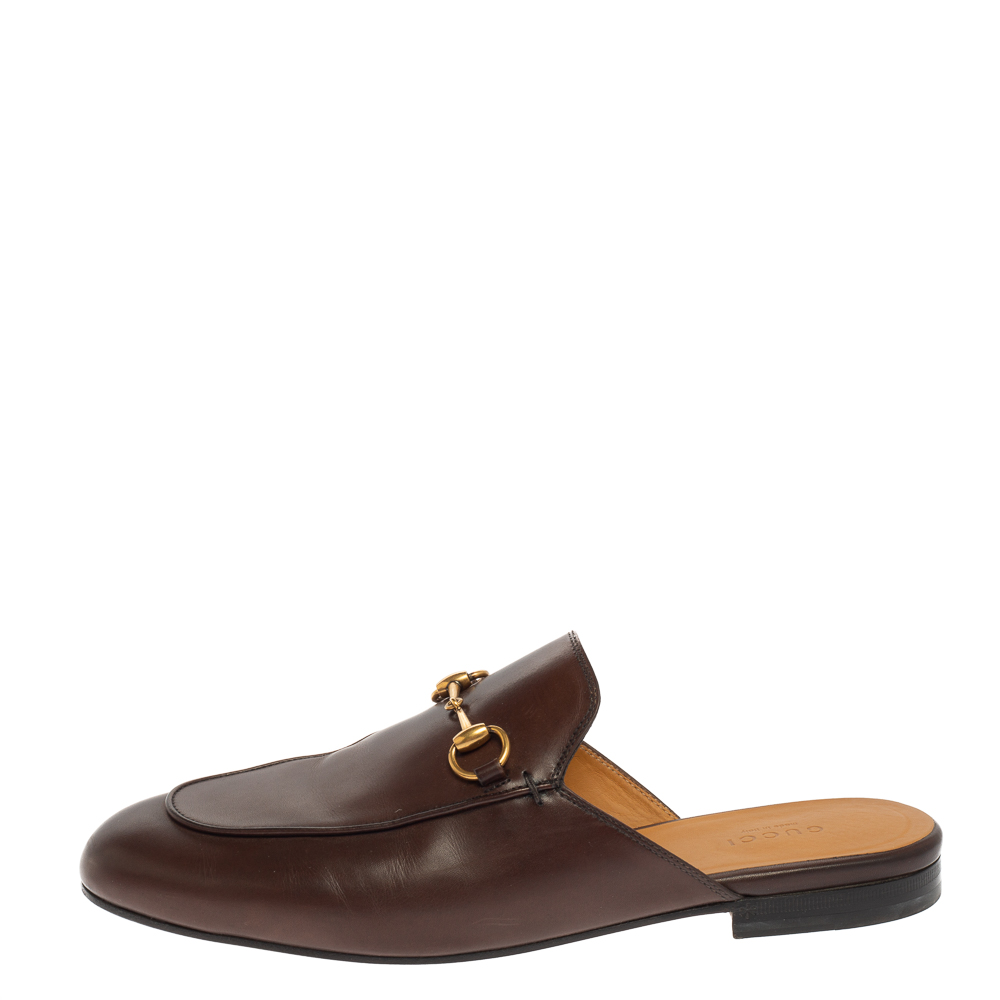 

Gucci Brown Leather Princetown Horsebit Mules Size