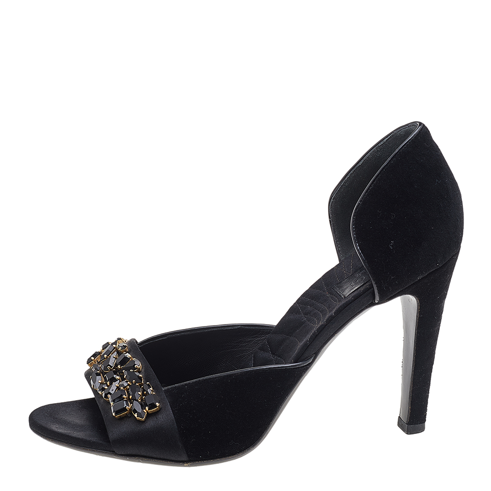 

Gucci Black Velvet And Satin Embellished Open Toe D'orsay Pumps Size