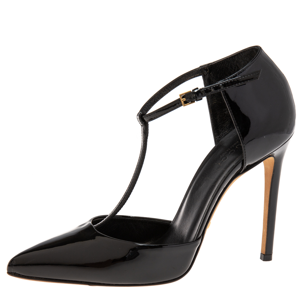 

Gucci Black Patent Leather Pointed Toe T Strap Pumps Size