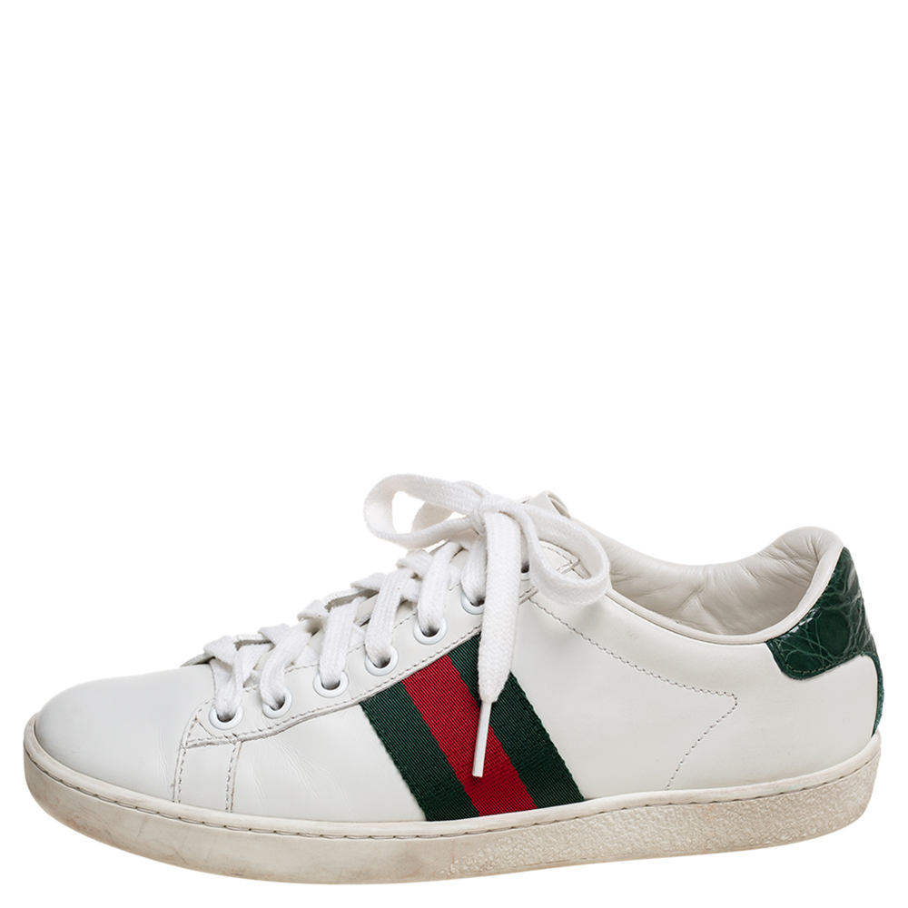

Gucci White Leather Web Ace Sneakers Size