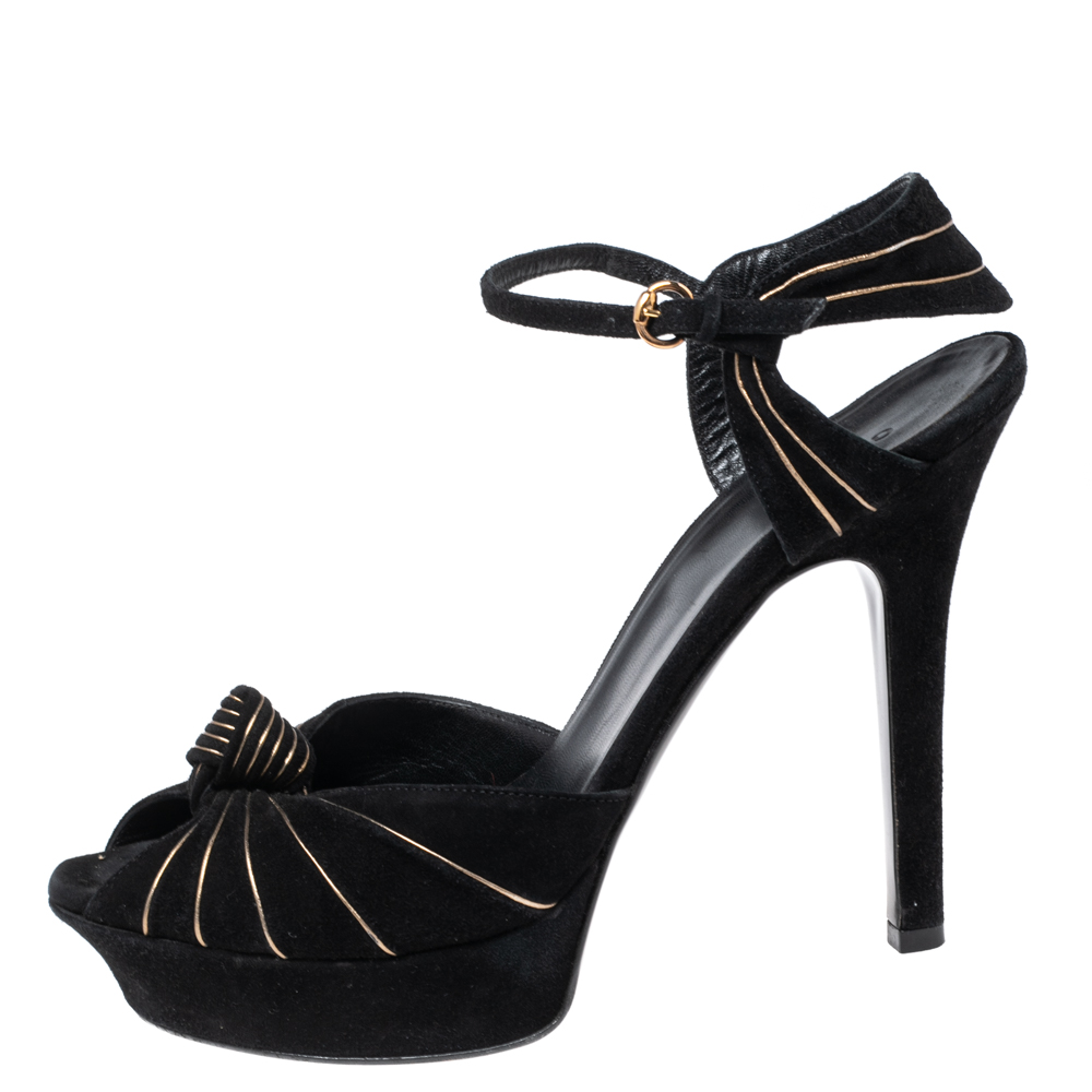 

Gucci Black Suede Kelly Knot Platform Sandals Size