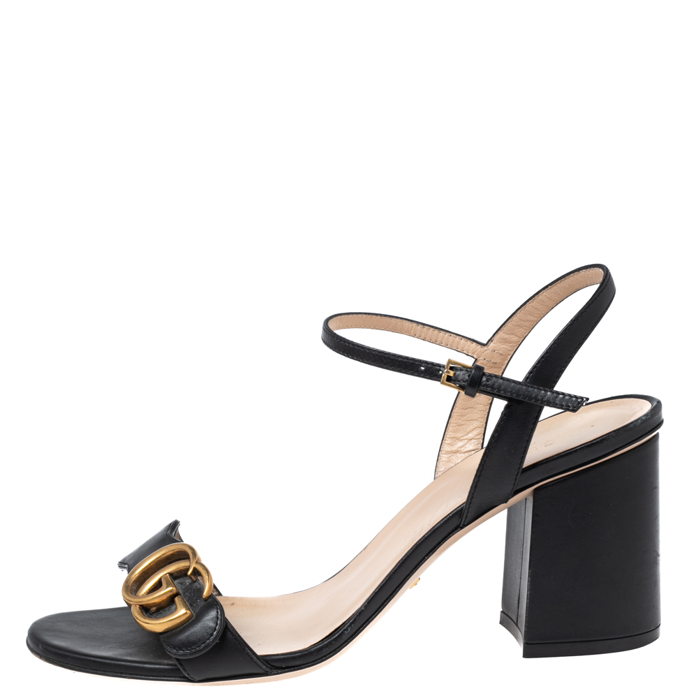 

Gucci Black Leather GG Marmont Ankle Strap Sandals Size