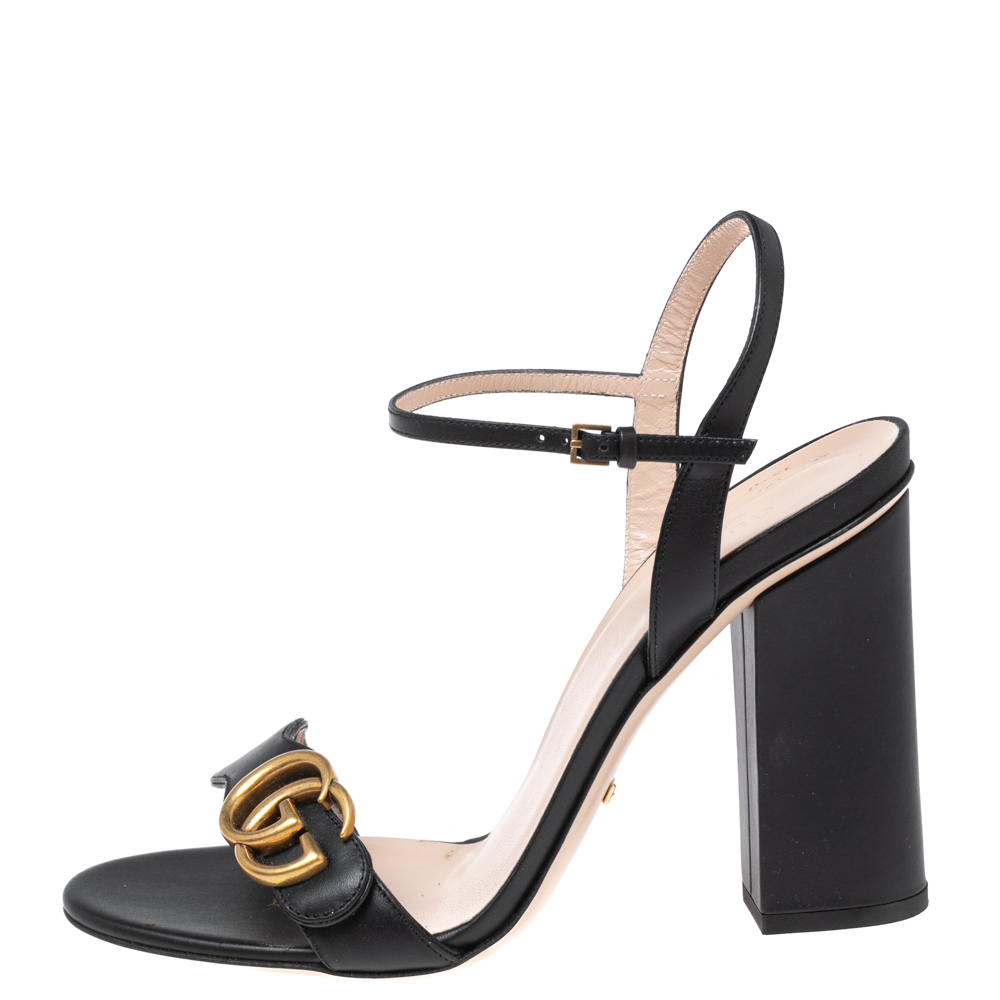 

Gucci Black Leather GG Marmont Ankle-Strap Sandals Size