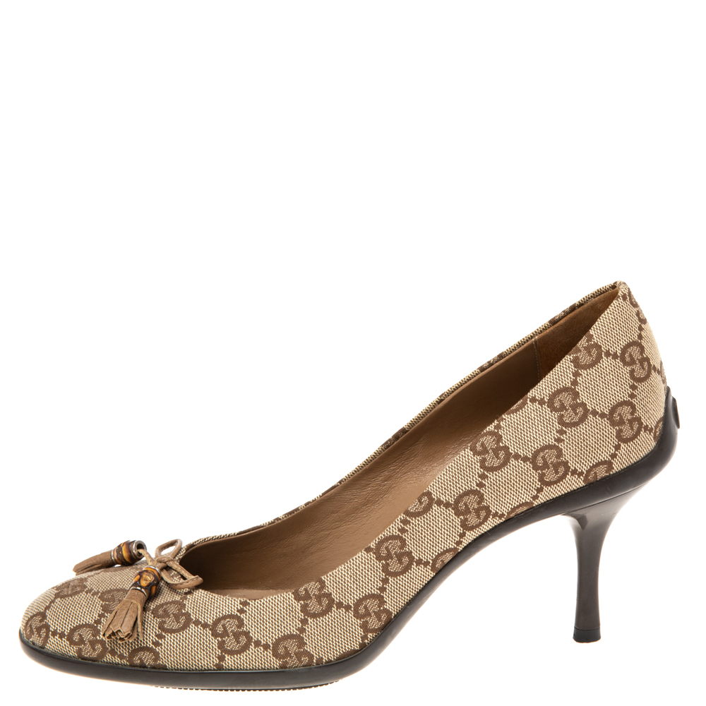 

Gucci Brown/Beige GG Canvas Bow Pumps Size