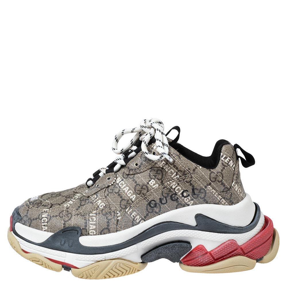 

Gucci Tricolor Canvas Triple S Lace Up Sneakers Size, Beige