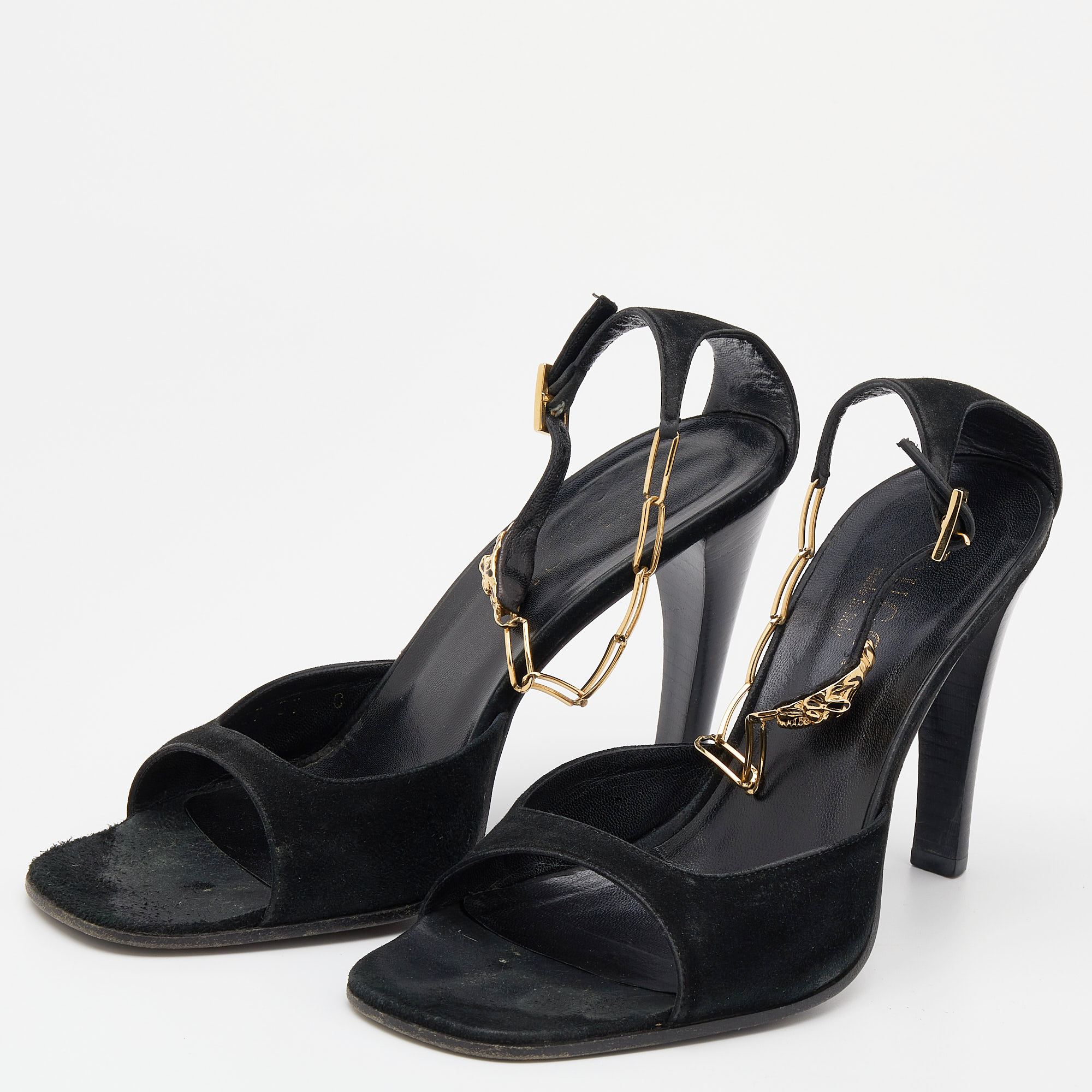 

Gucci Black Suede Open Toe Ankle Strap Sandals Size