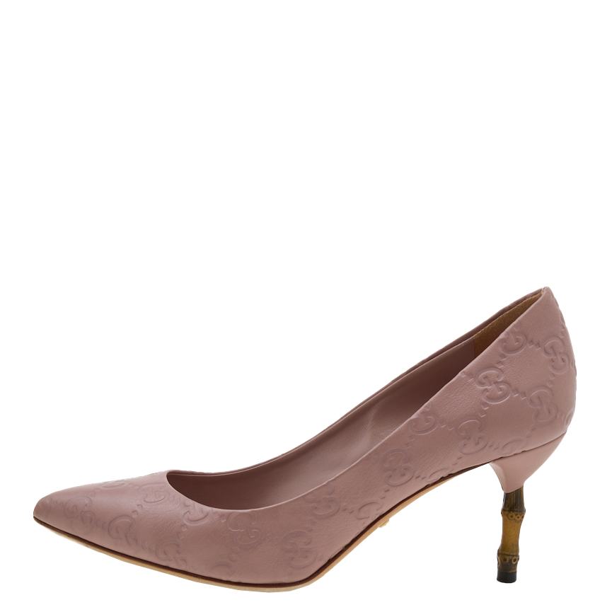 

Gucci Pale Pink Guccissima Leather Kristen Bamboo Heel Pumps Size