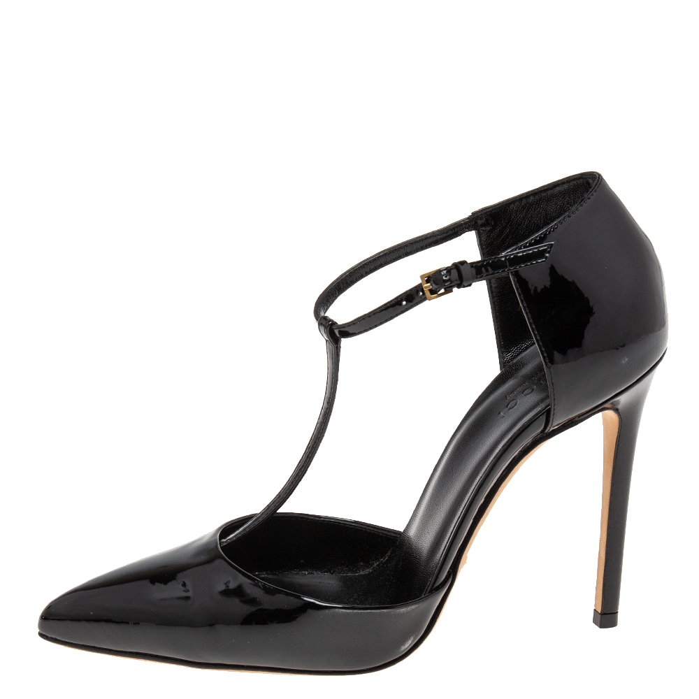 

Gucci Black Patent Leather Pointed Toe T Strap Pumps Size