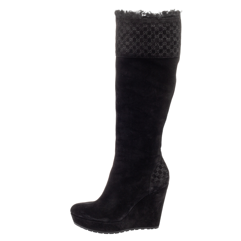 

Gucci Black Microguccissima Suede Knee Length Boots Size