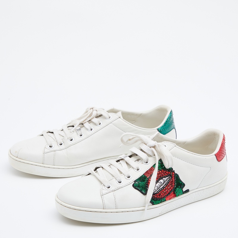 

Gucci White Leather Sequins and Crystal Lips Ace Low Top Sneakers Size