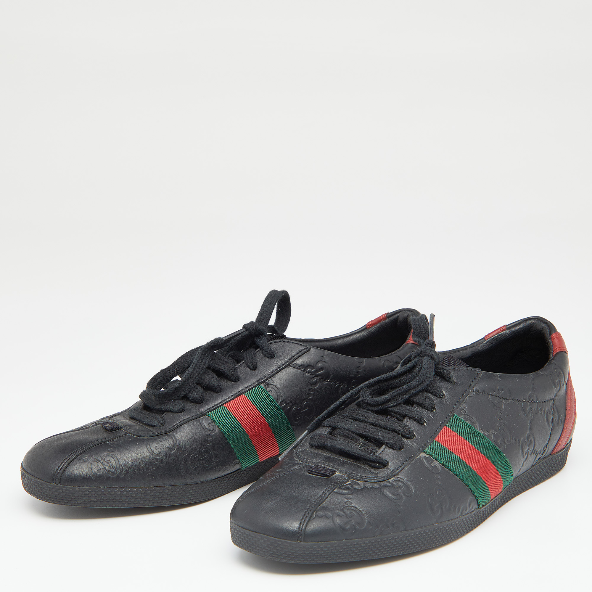 

Gucci Black Guccissima Leather Web Low Top Sneakers Size