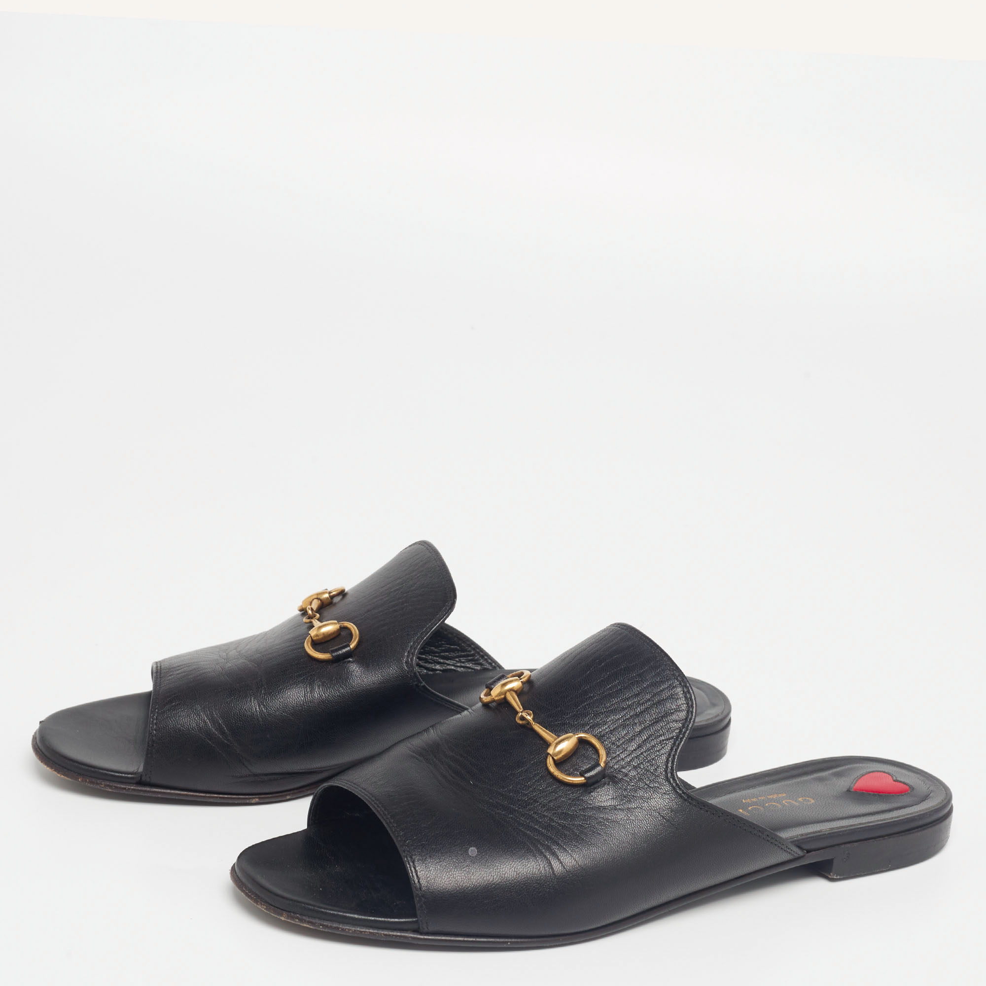 

Gucci Black Leather Malaga Horsebit Flat Slides Size