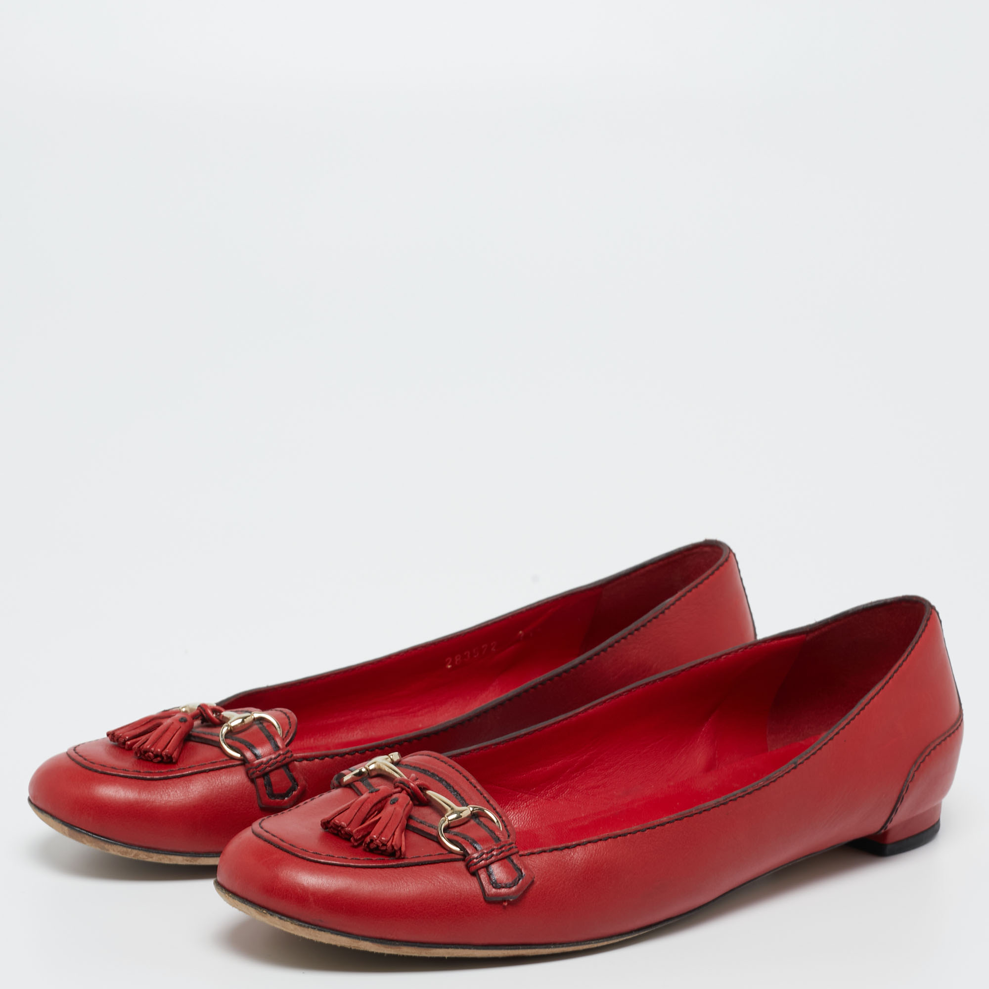 

Gucci Red Leather Tassel Horsebit Loafers Size